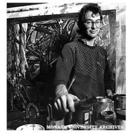 Chisholm post-graduate Fine Arts student Bradley O'Brien with his painting 'Store' which has been acquired by the National Gallery