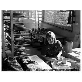 Potter Sally Gleeson works in the School of Art and Design's new Ceramic Production Studio on the Frankston Chisholm campus