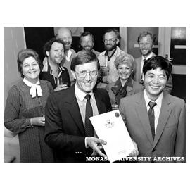 Staff of Chisholm David Syme Business School farewell Mr Chen De Cai, an exchange student from the Foreign Trade Bureau of China's Jiangsu Province.