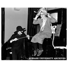 Scene from 'Sixty cents of Silicon Chips and Two Steamed Robots', a play about science and technology produced by Dr Les Michel of the Centre of Science, Technology and Education