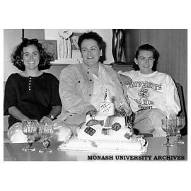 Ceramic Design students (from left) Rhonda Freeman, Janeen Toner and Harriet Shelton with the 'Chisholm Crossword Cake' entered in the Comedy Festival cake competition