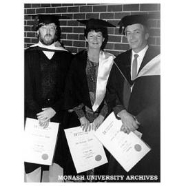 Chisholm's first Master of Computing graduates (from left) William Brewer, Jean Evans and John Moore