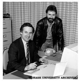 Head of the Educational Development Unit Mr John Julian (seated) and Media Services Manager Byron Nichols