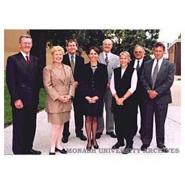 New members of University Council (from Left) the chancellor Mr Jerry Ellis, Ms Anne Sherry, Dr Paul Rodan, Ms Wendy Peter, Mr John Laurie, Ms Louise Adler, Associate Professor Andrew Markus and Dr Mark Schapper