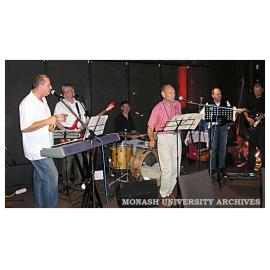 Senior Management Summit musical entertainment (from left) Terry Hogan, Manager Client Services; Andrew Picouleau, Director Staff Services; Stephen Parry; Homer Le Grand, Dean of Arts; Stephen Parker