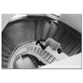 Caulfield Technical College student on staircase