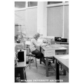 Joy Brooks in Caulfield Technical College chemistry laboratory