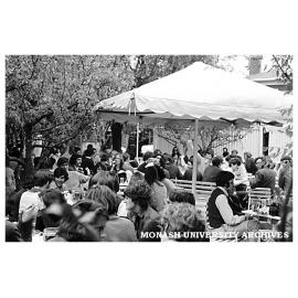 Students in garden at Nottinghill Hotel for end of term celebrations.