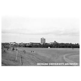 Playing fields with Halls of Residence in background