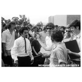 David Nadel argues his case at student protest rally