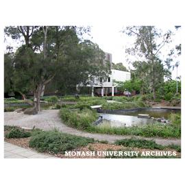 Pond with Sir Louis Matheson Library in background