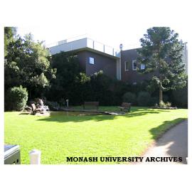 Vera Moore garden with Administration buildings in background