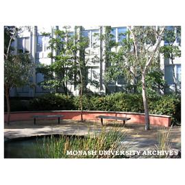 Courtyard and pond behind Administration building 3D