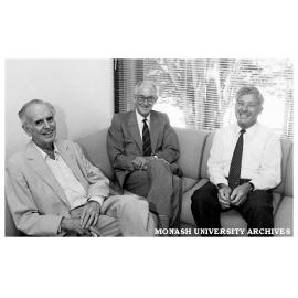 Deans of Medicine - Emeritus Professors Rod Andrew (1960-1976)(left) and Graeme Schofield (1977-1988), and Professor Robert Porter (1989-1998)