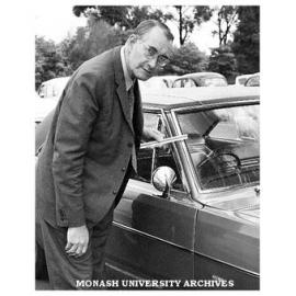 Professor Cumming measuring safety aspects of car design.