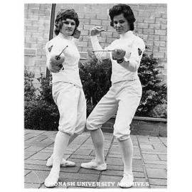 Fencing champions Wendy Coombs (left) and Marion Exelby, both from the Department of Anatomy