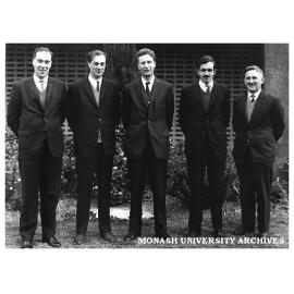 Engineering Dean and Heads of Department. Prof Doug Lampard (Electrical), Prof Ron Barden (Fluid Mechanics), Prof. Ken Hunt (Dean), Prof Noel Murray (Civil), Prof Owen Potter (Chemical)