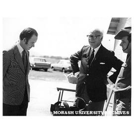 Pro Vice-Chancellor Scott, Vice-Chancellor Matheson and Lt. Tucker at Monash University Regiment Camp, Benalla