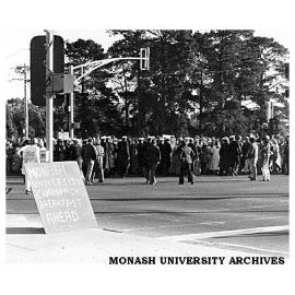 Student champagne breakfast disruption to traffic on Dandenong Rd, Clayton during Farm Week