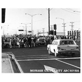 Student champagne breakfast disruption to traffic on Dandenong Rd, Clayton during Farm Week