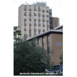 Farrer Hall with Howitt Hall in background. Student residences, Clayton campus