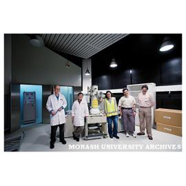 Staff from the Monash Centre for Electron Microscopy and JEOL Australasia P/L staff during the installation of the JEOL 2100F field-emission gun transmission electron microscope.