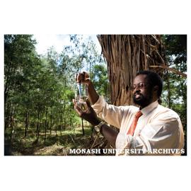 Professor Sam Adeloju, Head of Applied Science and Engineering at Gippsland campus, with a pen-sized biosensor that uses nanotechnology to detect the level of phosphate and nitrates in water.