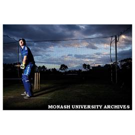 Student Rhys Adams at cricket practice at the Clayton campus