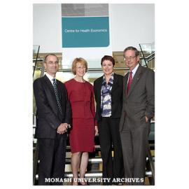 Opening of new premises for the Centre for Health Economics. Professor Alan Shiell, Professor Gill Palmer, Hon. Ms Lynne Kosky, Professor Richard Larkins