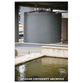Water tank at Building 73 (Monash College) used to harvest water to supply the nearby fountain
