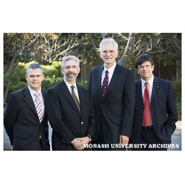 Speakers at Australasian Sleep Association Sleep Network seminar Associate Professor Matthew Naughton, Dr Charles Czeisler, Dr Lawrence Epstein with Professor Leon Piterman, Acting Dean of Medicine