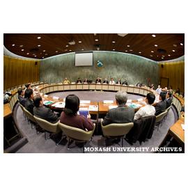 Vice-Chancellor Professor Richard Larkins in Council Chamber with Science and Engineering Research Council (SERC) and A*STAR delegation.