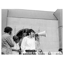 Albert Langer addressing student protest rally