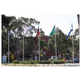 Flags at entrance of Monash University, Clayton campus