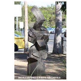 Iron bark sculpture by artist Lynne Moore, outside the Gallery Building, Clayton campus