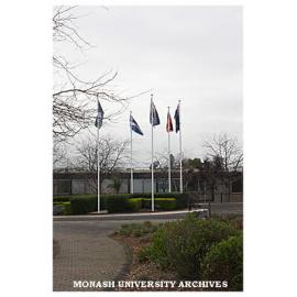 Flags at Eva West Circle, Gippsland campus