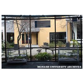 View of the courtyard from Library foyer (Building 1E), Gippsland campus