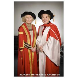 Deputy Chancellor Dr June Hearn (left) and Ms Susan Alberti AM after award of honorary Doctor of Laws degree.