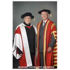 Victorian State Architect Mr John Denton with Chancellor Mr Jerry Ellis, after receiving an honorary Doctor of Laws