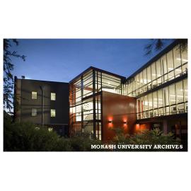 Hargrave-Andrew library at sunset, Clayton campus
