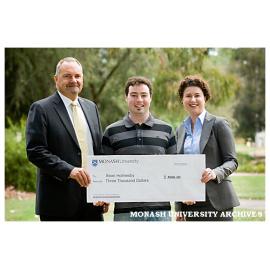 Pro Vice-Chancellor (Quality) Professor Graham Webb (left), Mr Sean Holmesby winner of the Monash Experience Questionnaire and Ms Robyn Harris, director of the Centre for Higher Education.