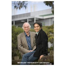 Science/Engineering student Ms Dilani Kahawala after returning from the Australian Institute of Nuclear Science and Engineering's winter school, with Dr Trevor Hicks