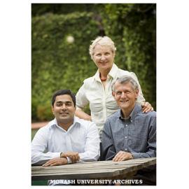 Volunteers with the International Student Friendship Program, Mary Daley and Ed Neff (right) with International student Dinakar Palaparti.