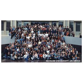 Law students in front of Faculty of Law building