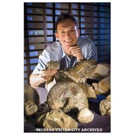 Dr Jeffrey Stilwell, from the School of Geosciences, with Antarctic fossils.