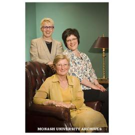 Professor Rosemary Calder (seated), Monash alumna and speaker at a Senior Womens lunch with Ms Kay Gardner, and Ms Barbara Dalton.
