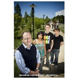 Senior Deputy Vice-Chancellor Professor Stephen Parker (left) with Berwick campus students Ms Shika Baichoo, Mr Keegan Street and Mr Mark Hollingsworth
