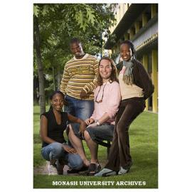 Monash South Africa students visiting Clayton campus Heather Bangwayo (left), Bobo Dube, Hans Haupt and Mpho Kubayi.