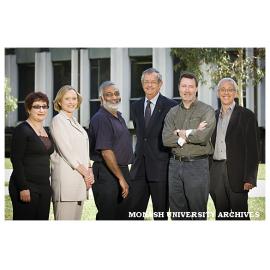 Winners of the 2006 Vice-Chancellor's Awards for Teaching Excellence. Dr Elizabeth Yuriev, Dr Jane Tracy, Associate Professor Ramesh Rajan, Professor Richard Larkins, Professor John Loughran and Professor Jeff Waincymer.