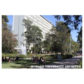 Students in Forum with Menzies building in background
